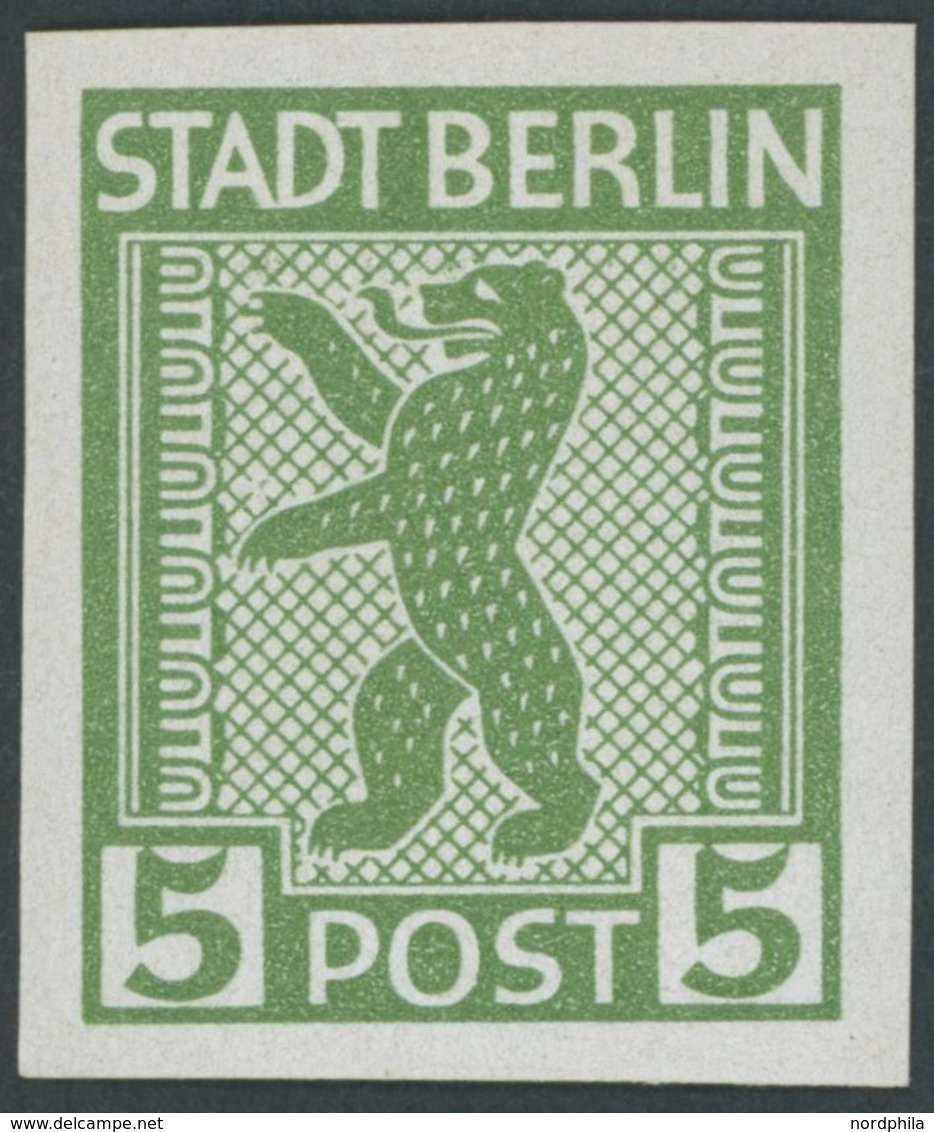 BERLIN UND BRANDENBURG 1AAuxU *, 1945, 5 Pf. Schwärzlichgelbgrün, Gestrichenes Papier, Glatter Gummi, Ungezähnt, Falzres - Otros & Sin Clasificación