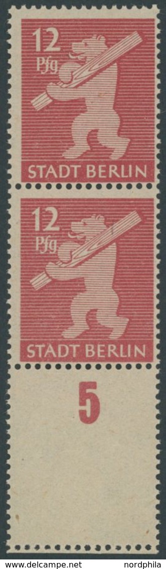 BERLIN UND BRANDENBURG 5AAwaxL **, 1945, 12 Pf. Mittelkarminrot, Graurosa Papier, Glatte Gummierung, Im Senkrechten Paar - Autres & Non Classés