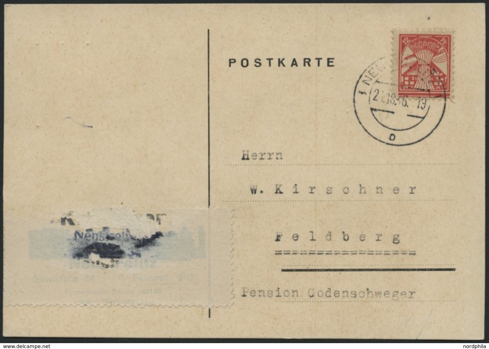 MECKLENBURG-VORPOMMERN 18b BRIEF, 1945, 12 Pf. Rosa, Einzelfrankatur Auf Postkarte Von NEUSTRELITZ Nach Feldberg, Feinst - Other & Unclassified