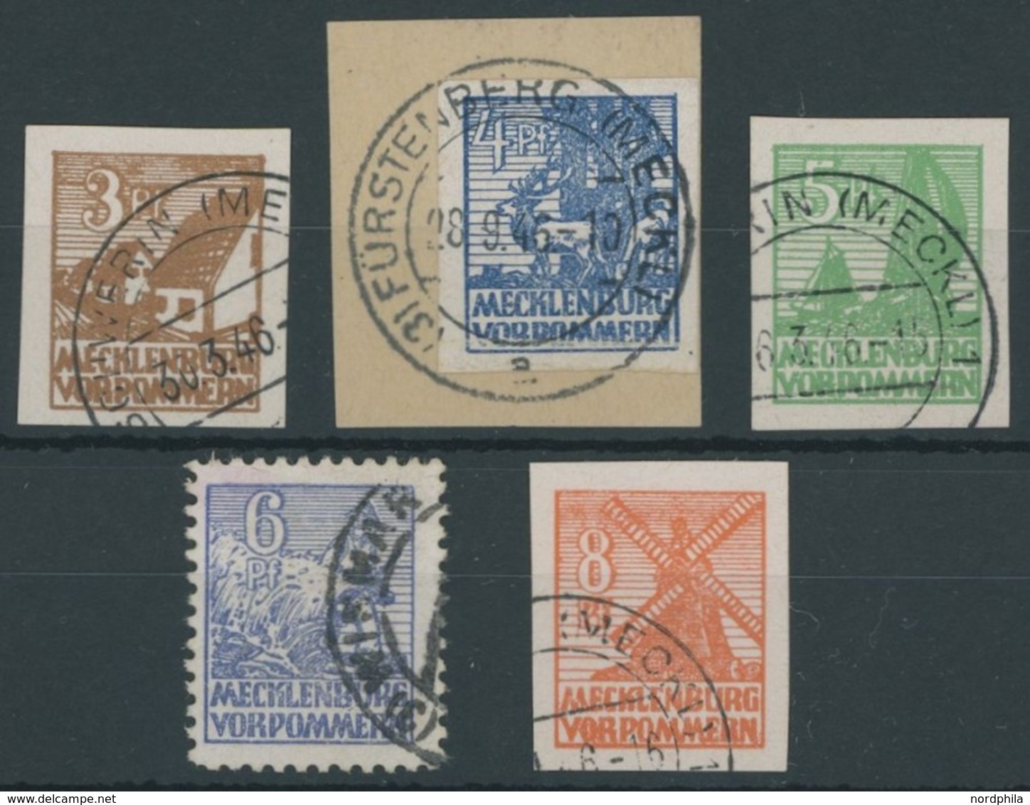 MECKLENBURG-VORPOMMERN 29-34x O,BrfStk , 1946, 3 - 8 Pf. 1. Auflage, 5 Prachtwerte, Gepr. Kramp, Mi. 320.- - Sonstige & Ohne Zuordnung