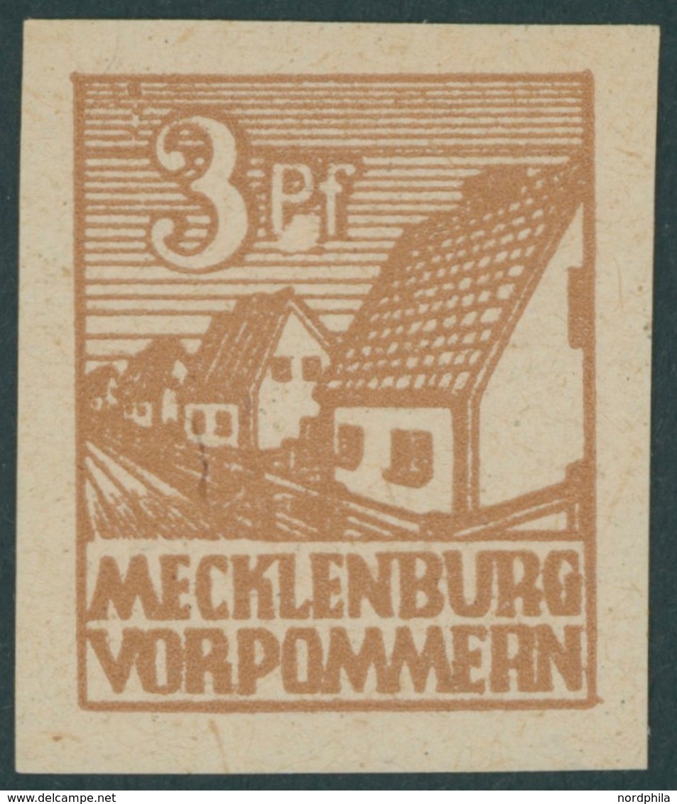 MECKLENBURG-VORPOMMERN 29xaII *, 1946, 3 Pf. Lebhaftorangebraun Mit Abart Weißer Fleck Zwischen P Und F (Feld 88), Falzr - Other & Unclassified