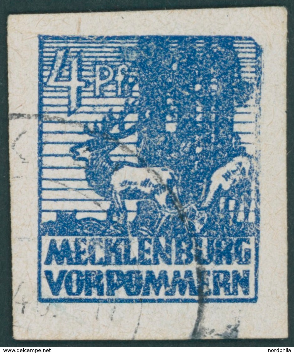 MECKLENBURG-VORPOMMERN 30VII O, 1946, 4 Pf. Dunkelultramarin Mit Abart Obere Rechte Ecke Gebrochen, Hirschkuh Mit Geweih - Other & Unclassified