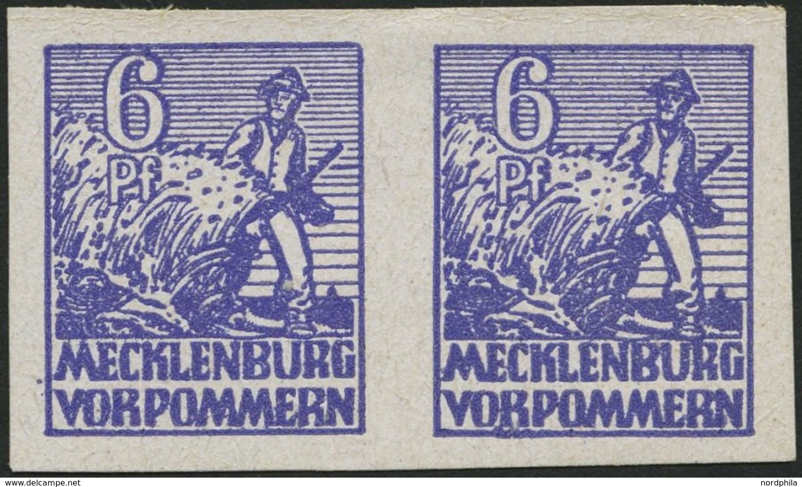 MECKLENBURG-VORPOMMERN 33xaU Paar *, 1946, 6 Pf. Blauviolett, Kreidepapier, Ungezähnt, Im Waagerechten Paar, Falzrest, P - Otros & Sin Clasificación