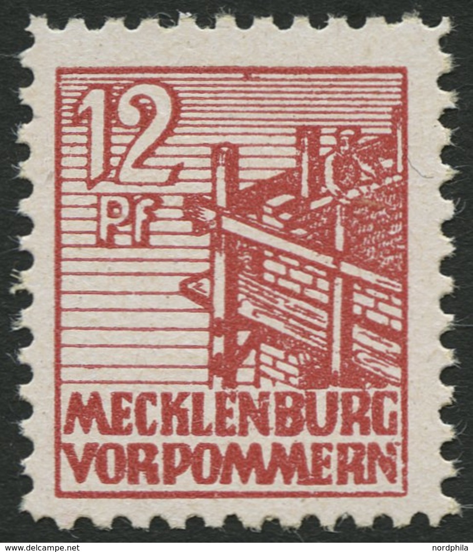 MECKLENBURG-VORPOMMERN 36xc **, 1946, 12 Pf. Lebhaftbraunrot, Kreidepapier, Pracht, Gepr. Kramp, Mi. 200.- - Other & Unclassified