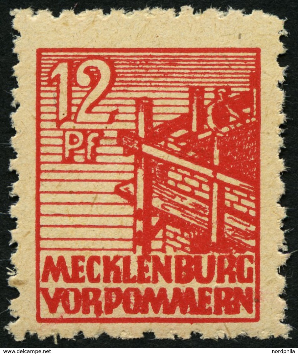 MECKLENBURG-VORPOMMERN 36yf **, 1946, 12 Pf. Dunkelrosa, Graues Papier, Pracht, Gepr. Kramp, Mi. 80.- - Other & Unclassified