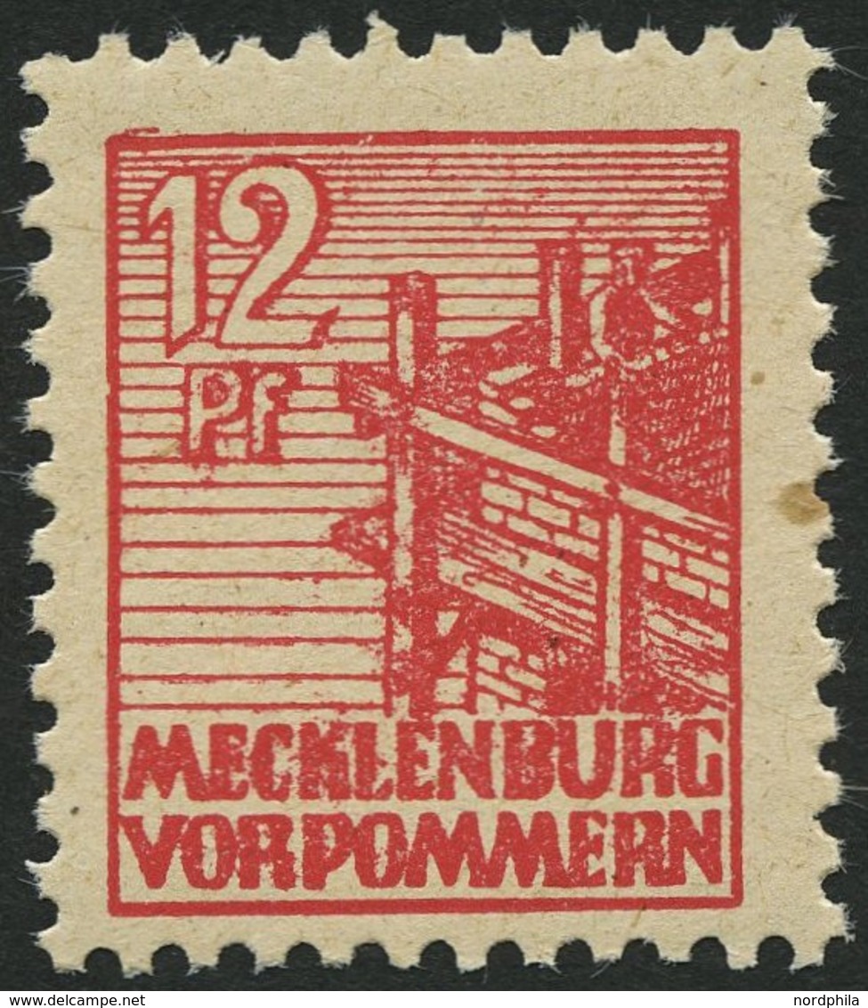 MECKLENBURG-VORPOMMERN 36zb **, 1946, 12 Pf. Rot, Dünnes Papier, Pracht, Gepr. Kramp, Mi. 70.- - Other & Unclassified