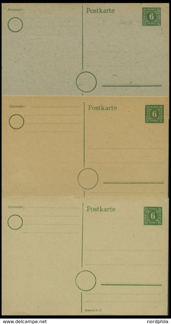 MECKLENBURG-VORPOMMERN P 5-7 BRIEF, Ganzsachen: 1945, 6 Pf., 6 Ungebrauchte Karten: P 5a,b, P 6 (3 Verschiedene Kartons) - Otros & Sin Clasificación