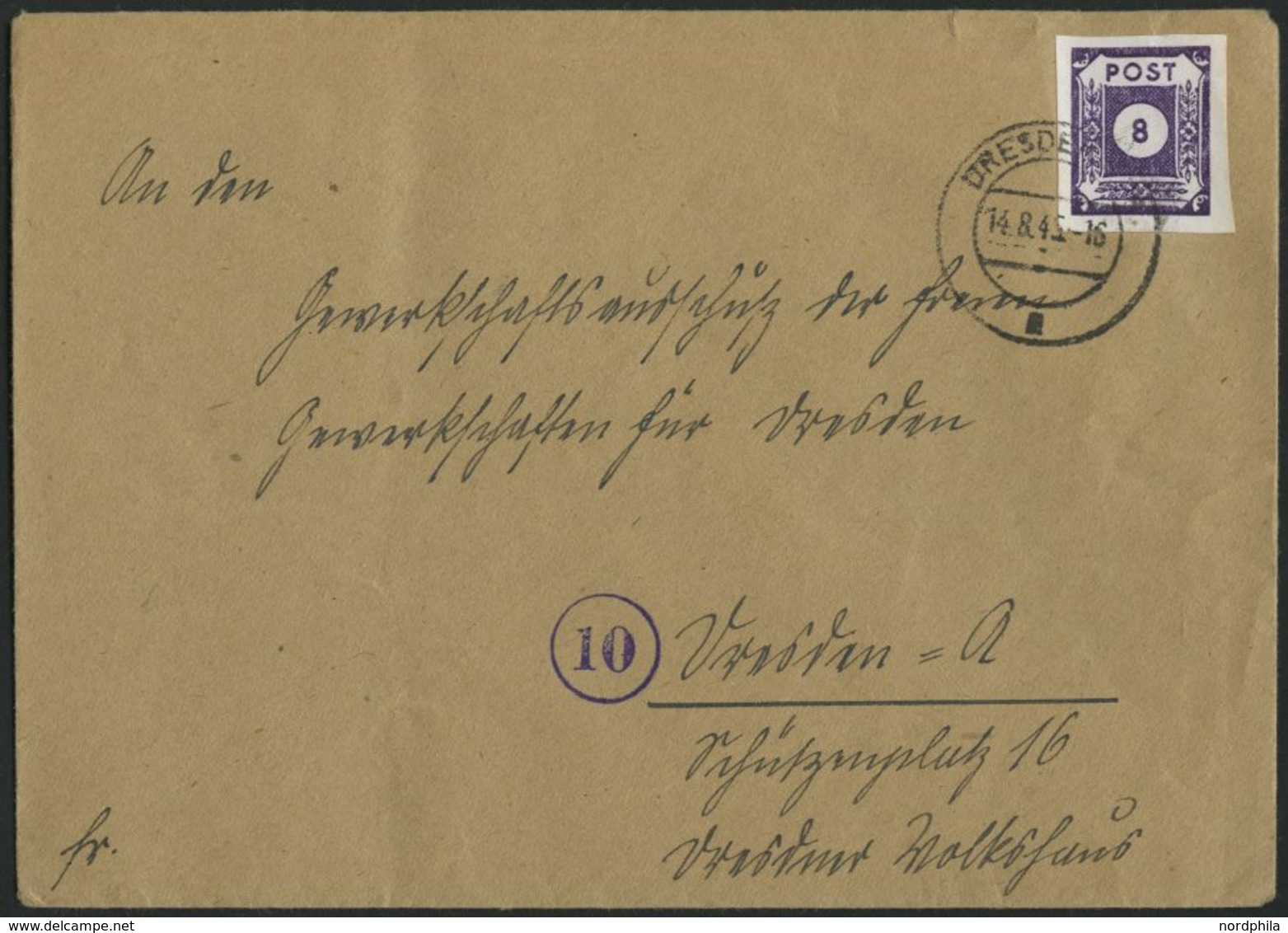 OST-SACHSEN 44c BRIEF, 1945, 8 Pf. Lebhaftgrauviolett, Einzelfrankatur Auf Brief, Pracht, Gepr. Kunz - Autres & Non Classés