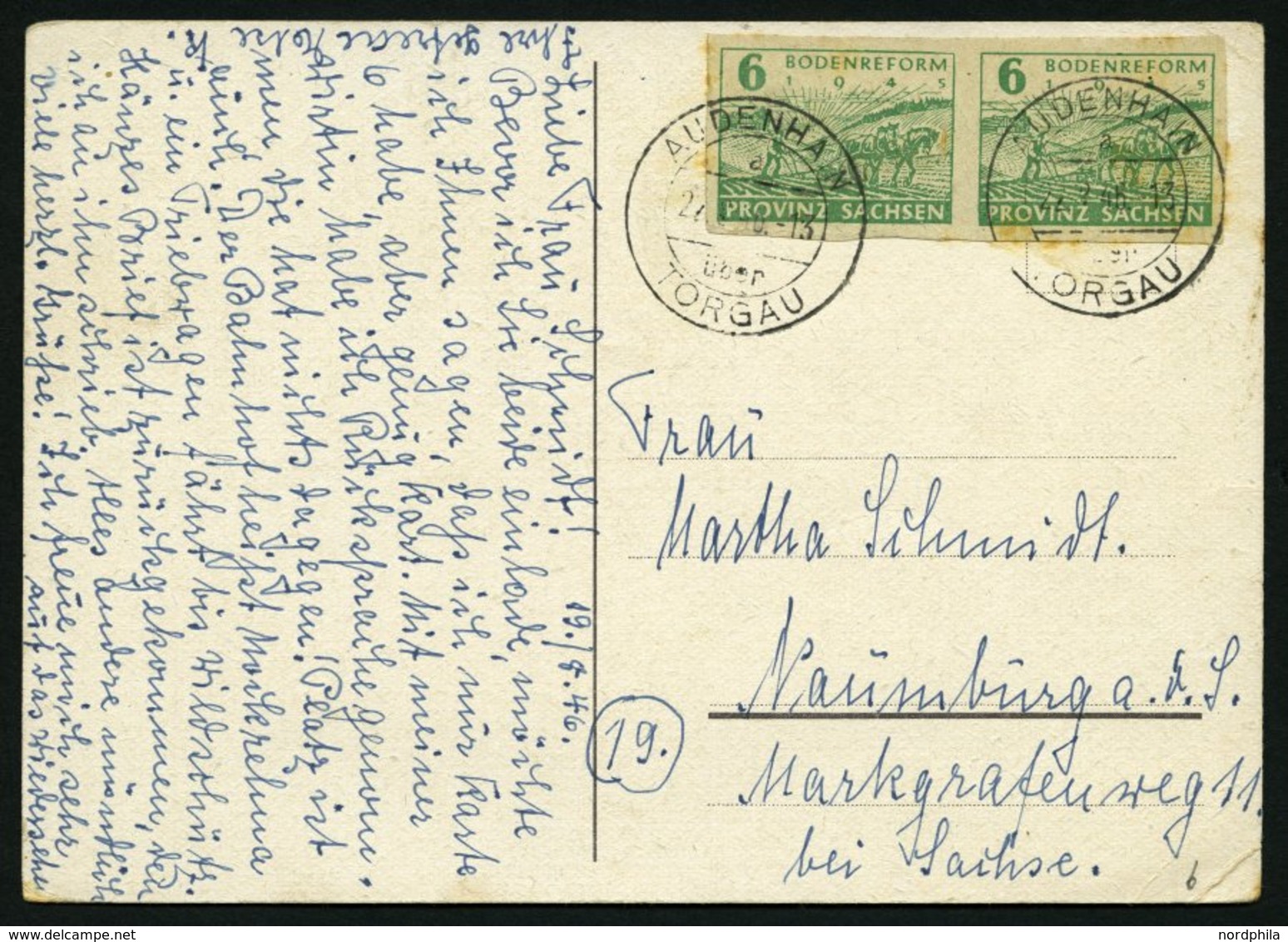 PROVINZ SACHSEN 85wb Paar BRIEF, 1945, 6 Pf. Lebhaftgrün Im Waagerechten Paar Auf Postkarte Aus AUDENHAIN, Feinst (etwas - Otros & Sin Clasificación