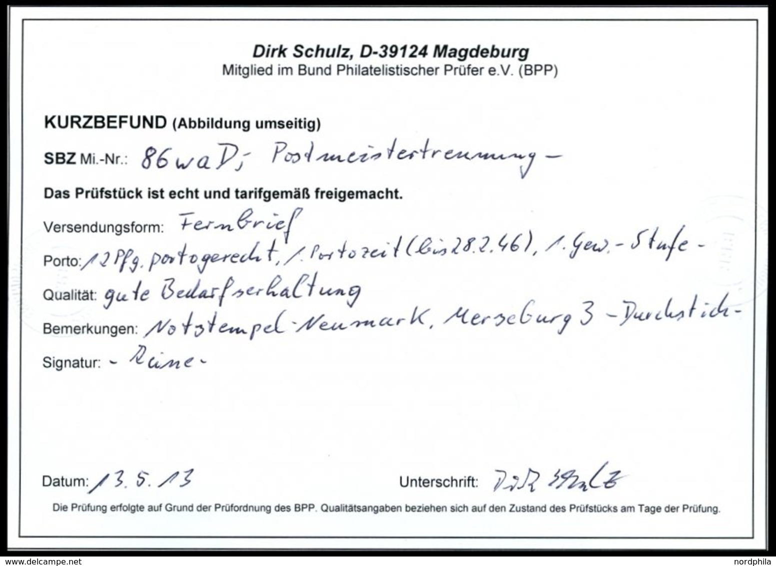 PROVINZ SACHSEN 86waD BRIEF, 1945, 12 Pf. Dunkelrosarot, Unregelmäßig Durchstochen, Notstempel MERSEBURG 3, Pracht, Kurz - Andere & Zonder Classificatie