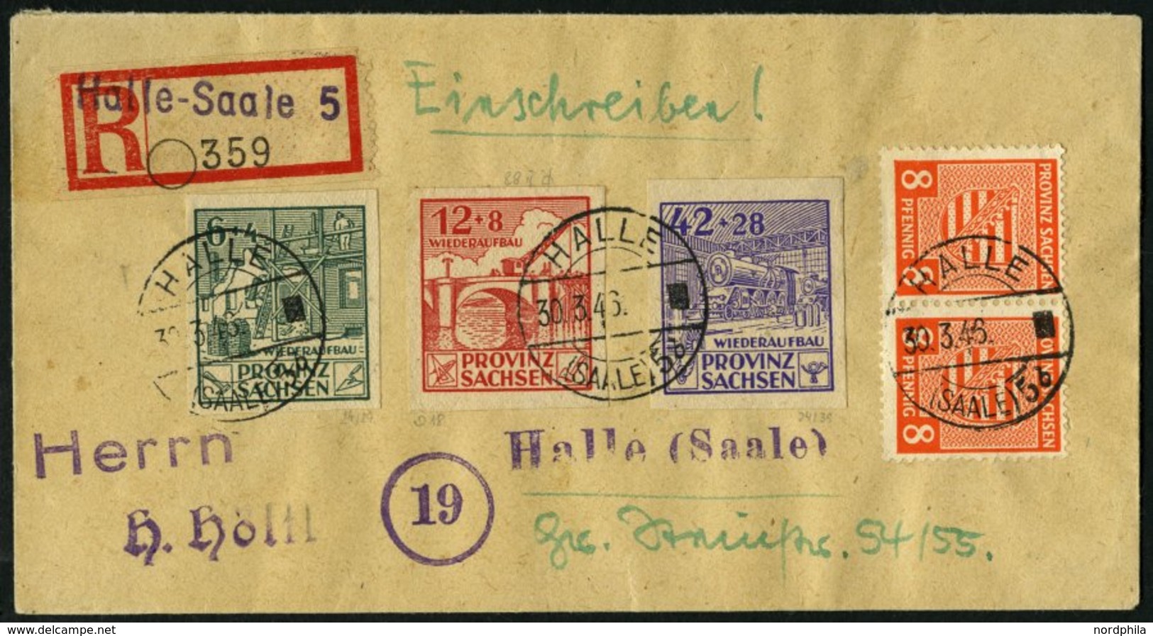 PROVINZ SACHSEN 88BII BRIEF, 1946, 12 Pf. Wiederaufbau, Ungezähnt, Mit Abart Geflicktes Loch Im Brückenbogen, Mit Zusatz - Other & Unclassified