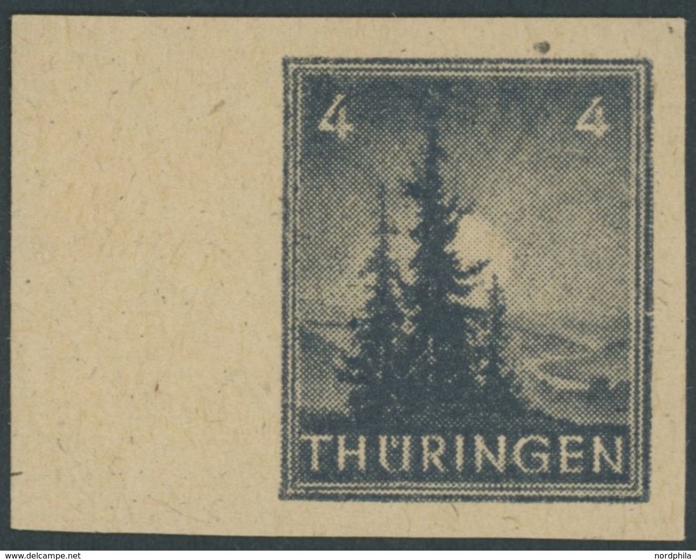 THÜRINGEN 93AYz2U **, 1946, 4 Pf. Bläulichschwarzgrau, Spargummierung, Dickes Papier, Fallende Papierstreifung, Ungezähn - Other & Unclassified