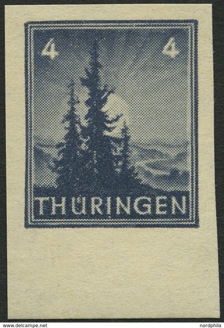 THÜRINGEN 93V3 **, 1946, Versuchsdruck: 4 Pf. Graublau, Vollgummierung, Ungezähnt, Pracht, Fotoattest (eines Viererblock - Autres & Non Classés