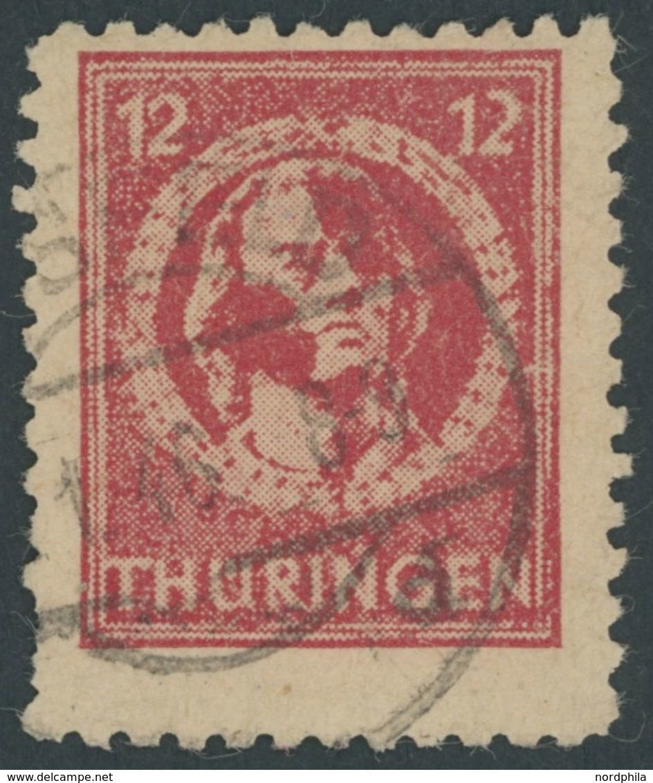 THÜRINGEN 97AXar O, 1945, 12 Pf. Karminrot, Vollgummierung, Hellchromgelbes Papier, Dicke Gummierung, Feinst (kleiner Za - Autres & Non Classés