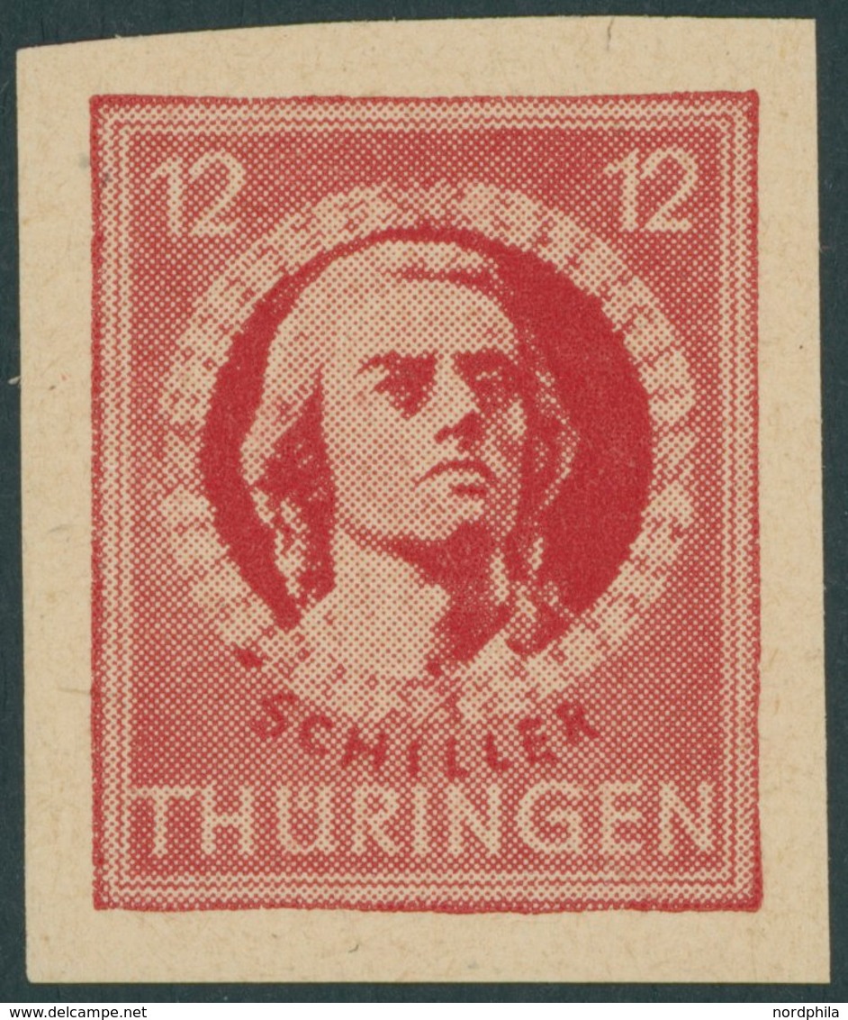 THÜRINGEN 97AXbp2U **, 1945, 12 Pf. Dunkelbräunlichrot, Vollgummierung, Dickes Papier, Fallende Papierstreifung, Ungezäh - Andere & Zonder Classificatie