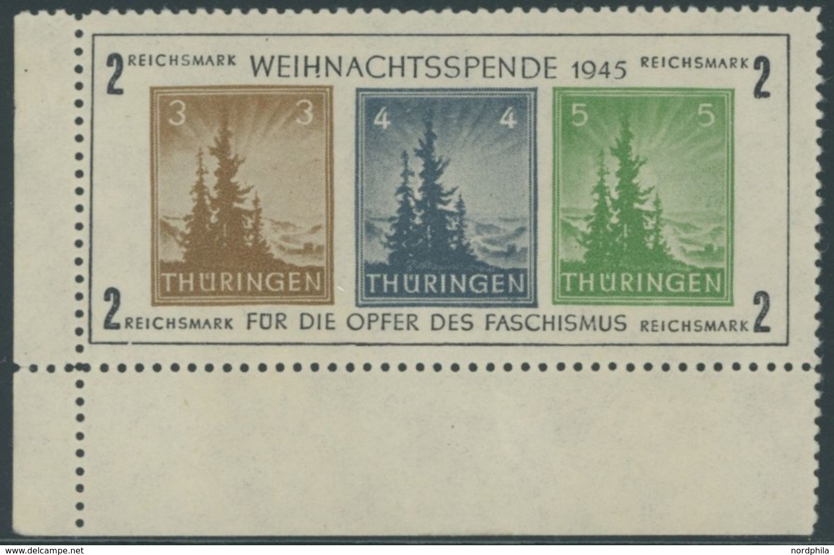 THÜRINGEN Bl. 1xa **, 1945, Block Antifa, Weißes Kartonpapier, Type V, Linke Untere Bogenecke, Postfrisch, Pracht, Fotoa - Andere & Zonder Classificatie