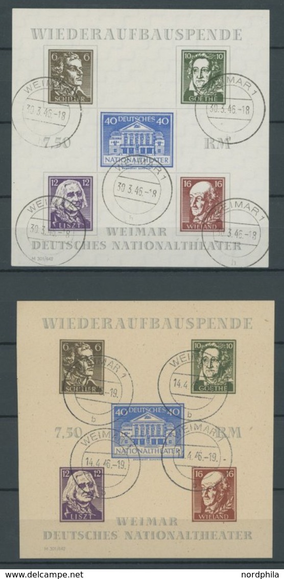 THÜRINGEN Bl. 3A/B O, 1946, Blockpaar Nationaltheater, Feinst/Pracht, Signiert, Mi. 300.- - Other & Unclassified