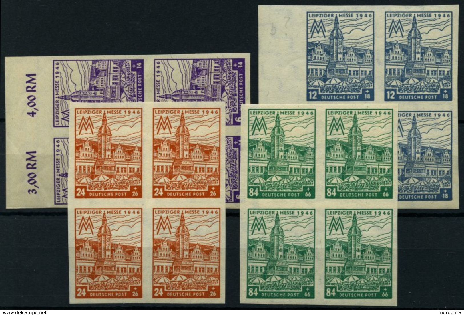 WEST-SACHSEN 162-65BY VB **, 1946, Leipziger Messe, Ungezähnt, Wz. 1Y, In Viererblocks, Prachtsatz, Mi. 180.- - Other & Unclassified