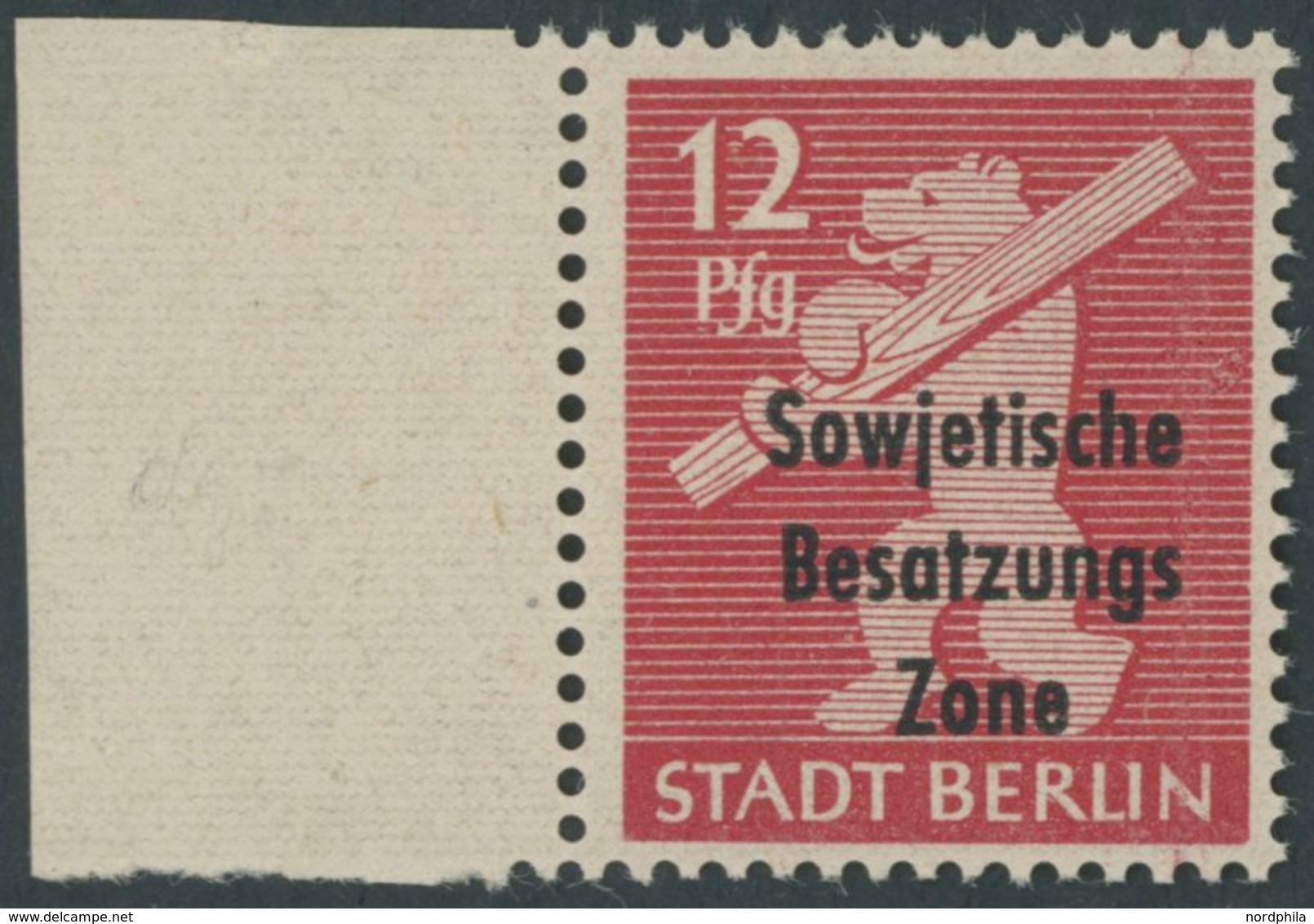 ALLGEMEINE-AUSGABEN 204wazDDII **, 1948, 12 Pf. Mittelkarminrot, Aufdruck Einmal Normal Und Zusätzlicher Blinddruck, Pra - Other & Unclassified