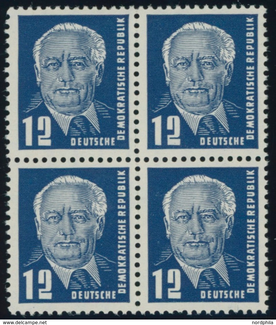 DDR 323vaXII VB **, 1952, 12 Pf. Dunkelviolettultramarin Pieck, Gestrichenes Papier, Wz. 2XII, Im Viererblock, Postfrisc - Autres & Non Classés