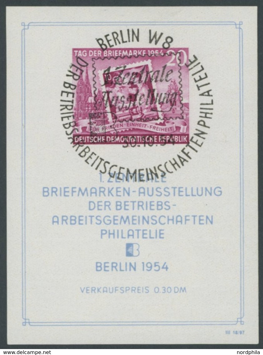 DDR Bl. 10 O, 1954, Block Briefmarkenausstellung, Ersttagssonderstempel, Pracht, Mi. 60.- - Sonstige & Ohne Zuordnung