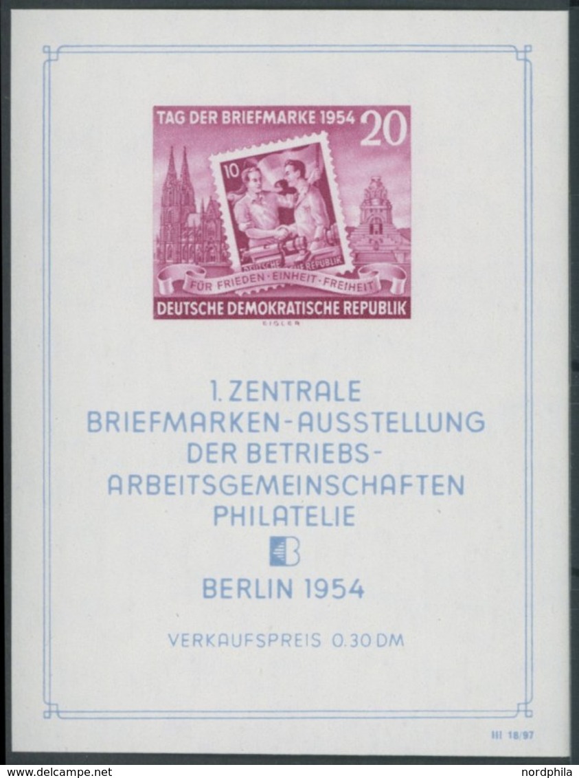 DDR Bl. 10XI **, 1954, Block Briefmarkenausstellung, Wz. 2XI, Postfrisch, Pracht, Mi. 150.- - Sonstige & Ohne Zuordnung