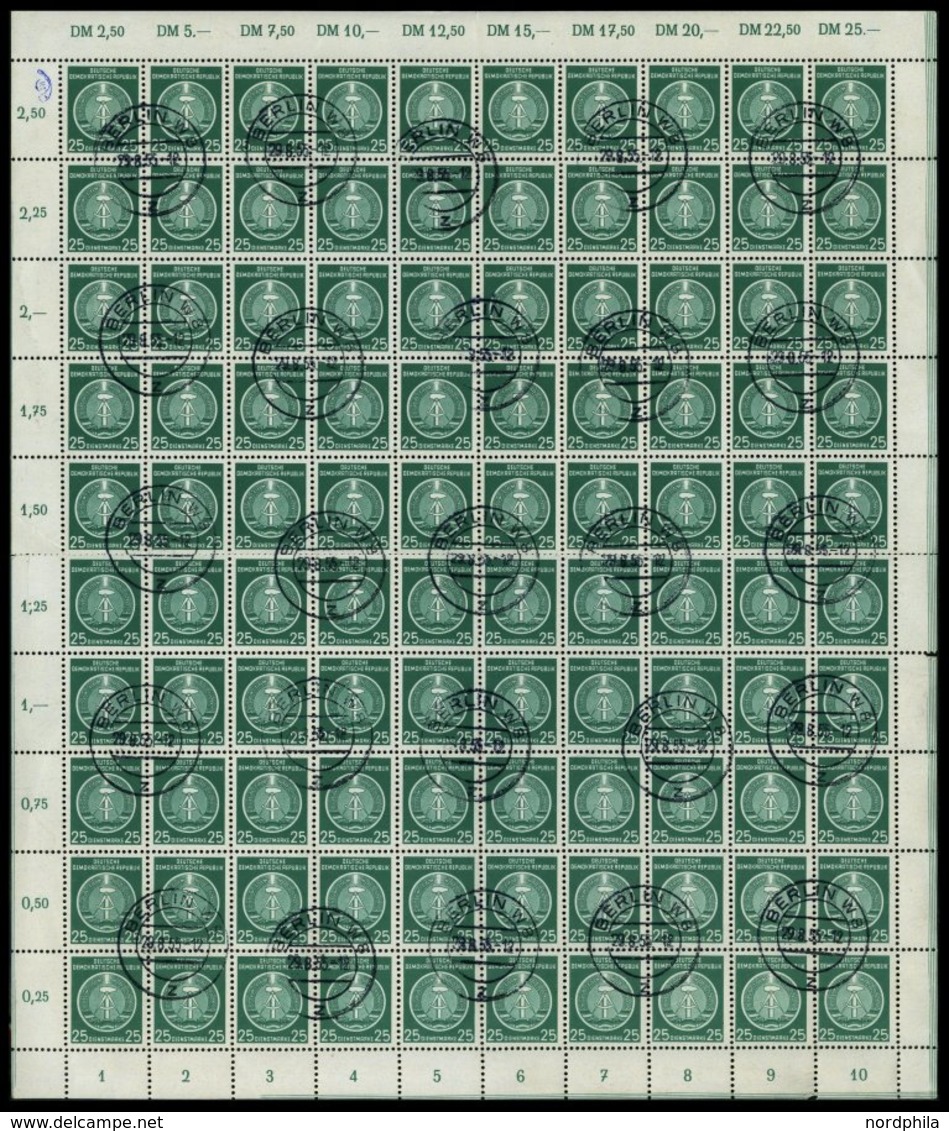 DIENSTMARKEN A D 10Y O, 1954, 25 Pf. Schwarzopalgrün Im Bogen (100), Stehendes Wz., Teils Angetrennt, Pracht, Mi. 800.- - Andere & Zonder Classificatie