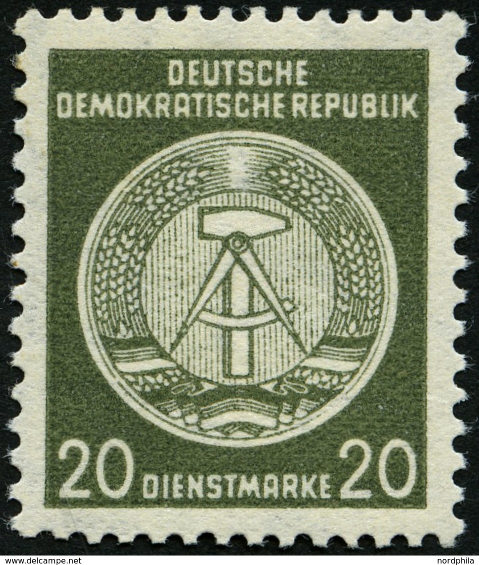 DIENSTMARKEN A D 22IXII **, 1954, 20 Pf. Schwarzgelboliv, Type I, Wz. 2XII, Pracht, Gepr. Jahn, Mi. 350.- - Sonstige & Ohne Zuordnung