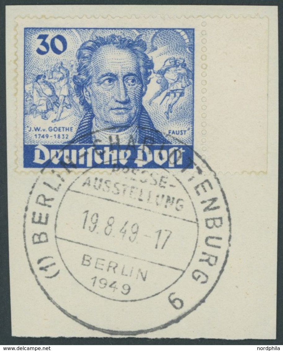 BERLIN 63I BrfStk, 1949, 30 Pf. Goethe Mit Abart Farbpunkt Links Neben J Von J.W. V. Goethe, Mit Sonderstempel, Pracht,  - Other & Unclassified