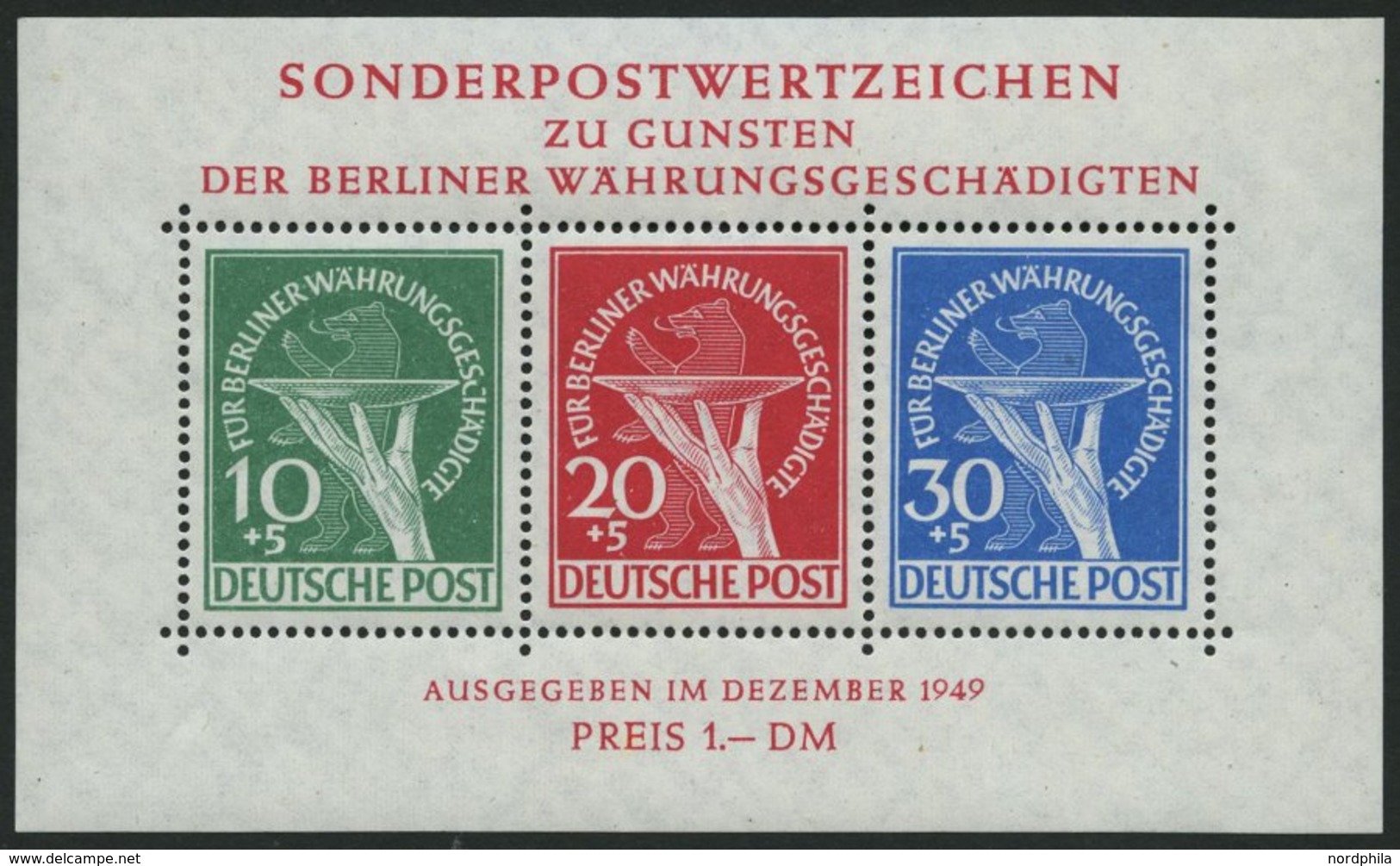 BERLIN Bl. 1II **, 1949, Block Währungsgeschädigte, Beide Abarten, Pracht, R!, Mi. 2500.- - Autres & Non Classés