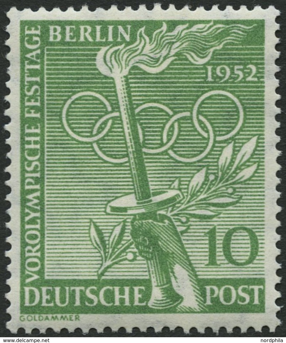 BERLIN 89y *, 1952, 10 Pf. Vorolympische Festtage, Waagerechte Gummiriffelung, Falzrest, Pracht, Mi. 100.- - Sonstige & Ohne Zuordnung