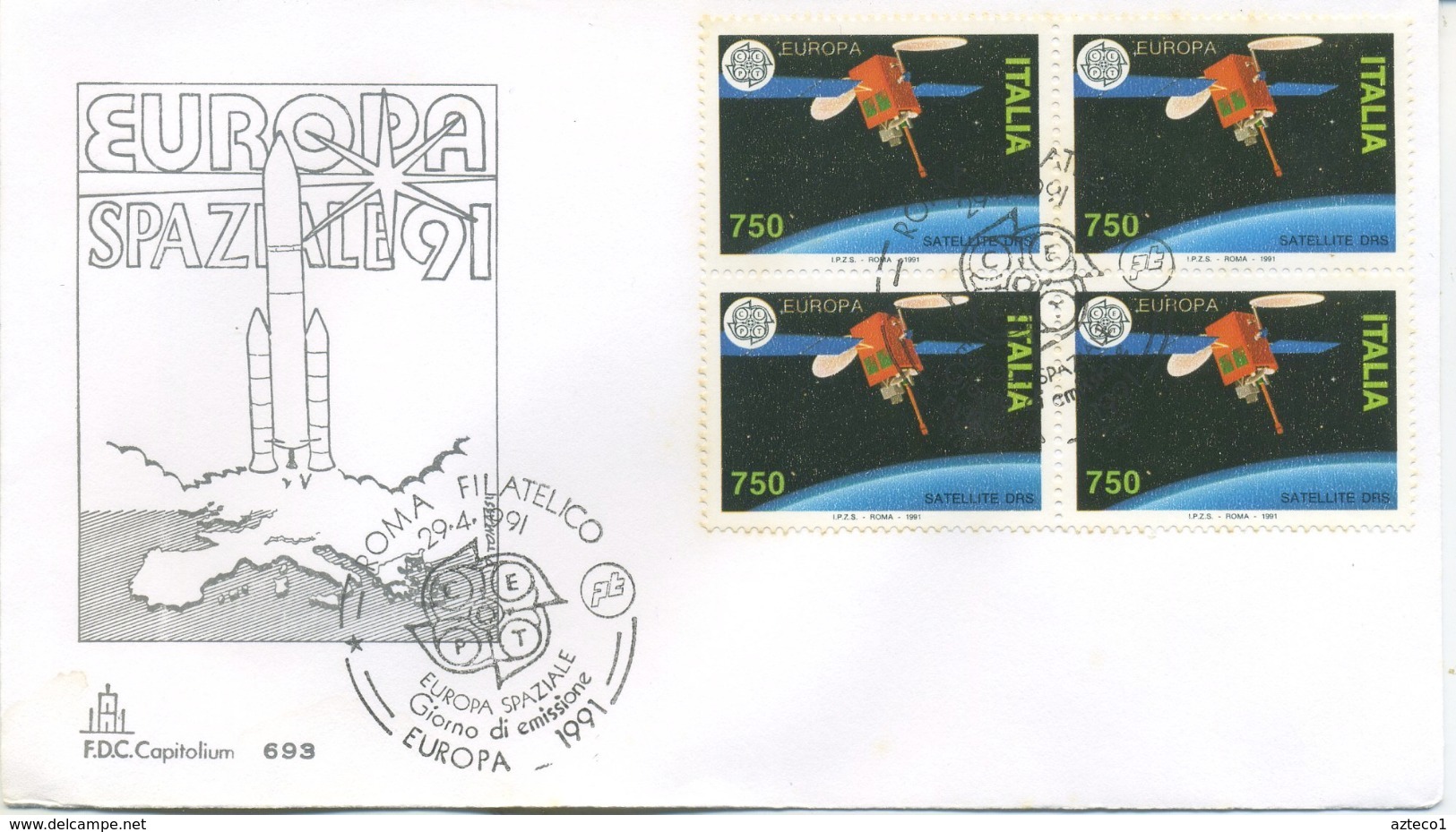 ITALIA - FDC  CAPITOLIUM 1991 - EUROPA UNITA - SPAZIO - QUARTINE - FDC