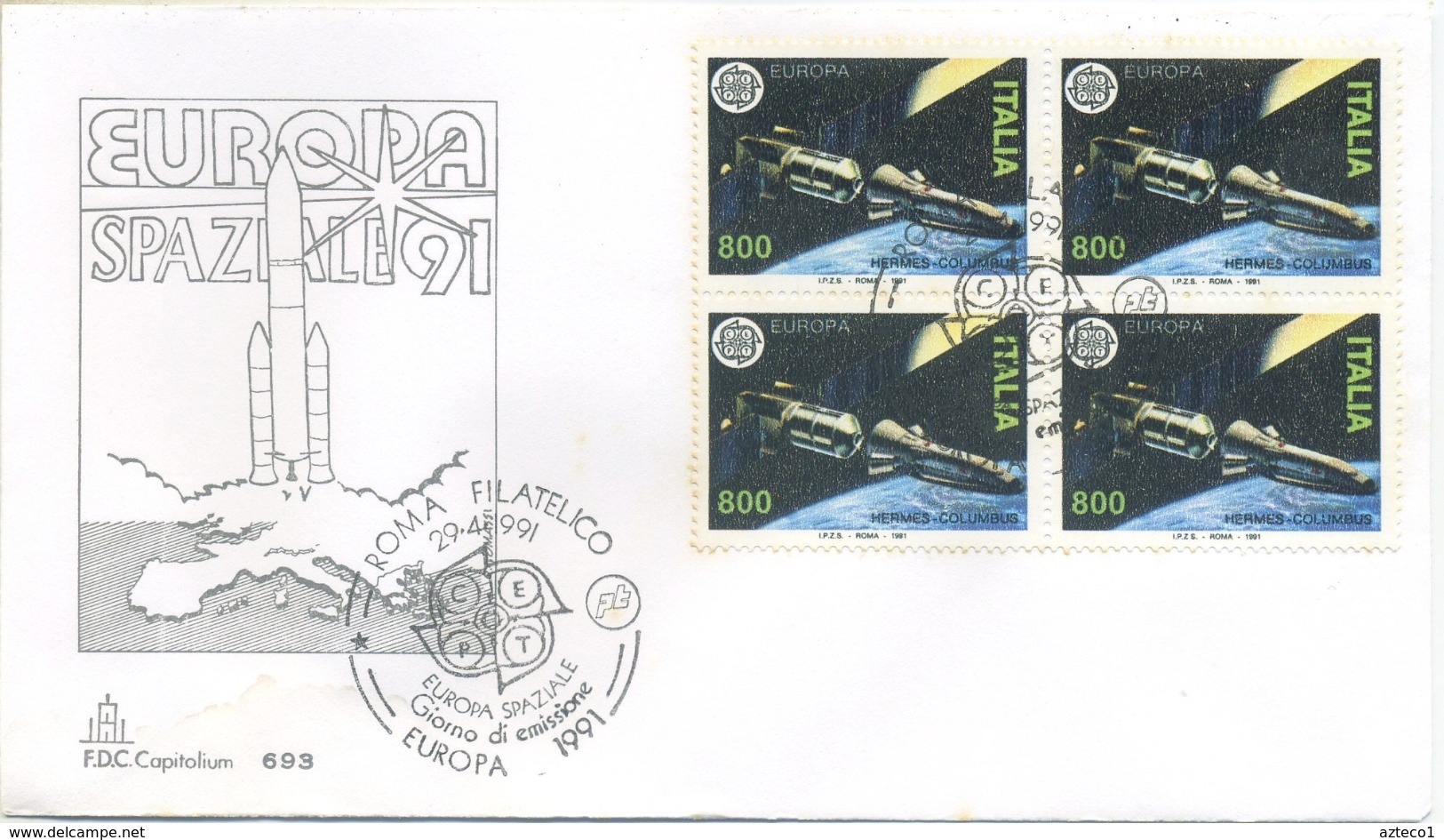 ITALIA - FDC  CAPITOLIUM 1991 - EUROPA UNITA - SPAZIO - QUARTINE - FDC