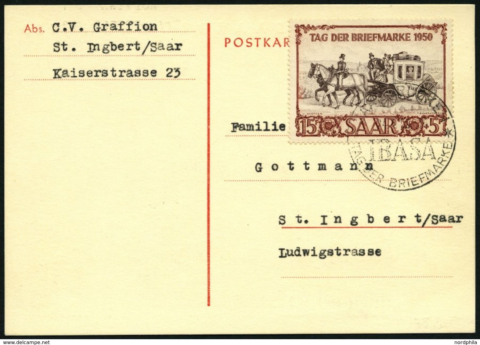 SAARLAND 291 BRIEF, 1950, 15 Fr. IBASA Mit Sonderstempel Vom 24.4. Auf Maximumkarte, Pracht - Autres & Non Classés