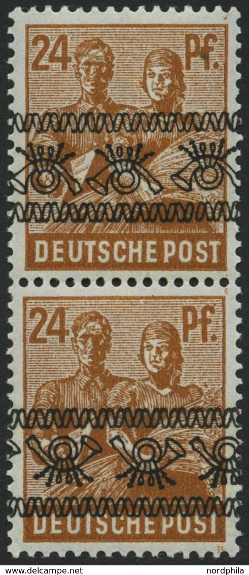 AMERIK. U. BRITISCHE ZONE 44INKb **, 1948, 24 Pf. Bandaufdruck Im Kehrdruckpaar, Oberere Marke Kopfstehender, Untere Nor - Sonstige & Ohne Zuordnung