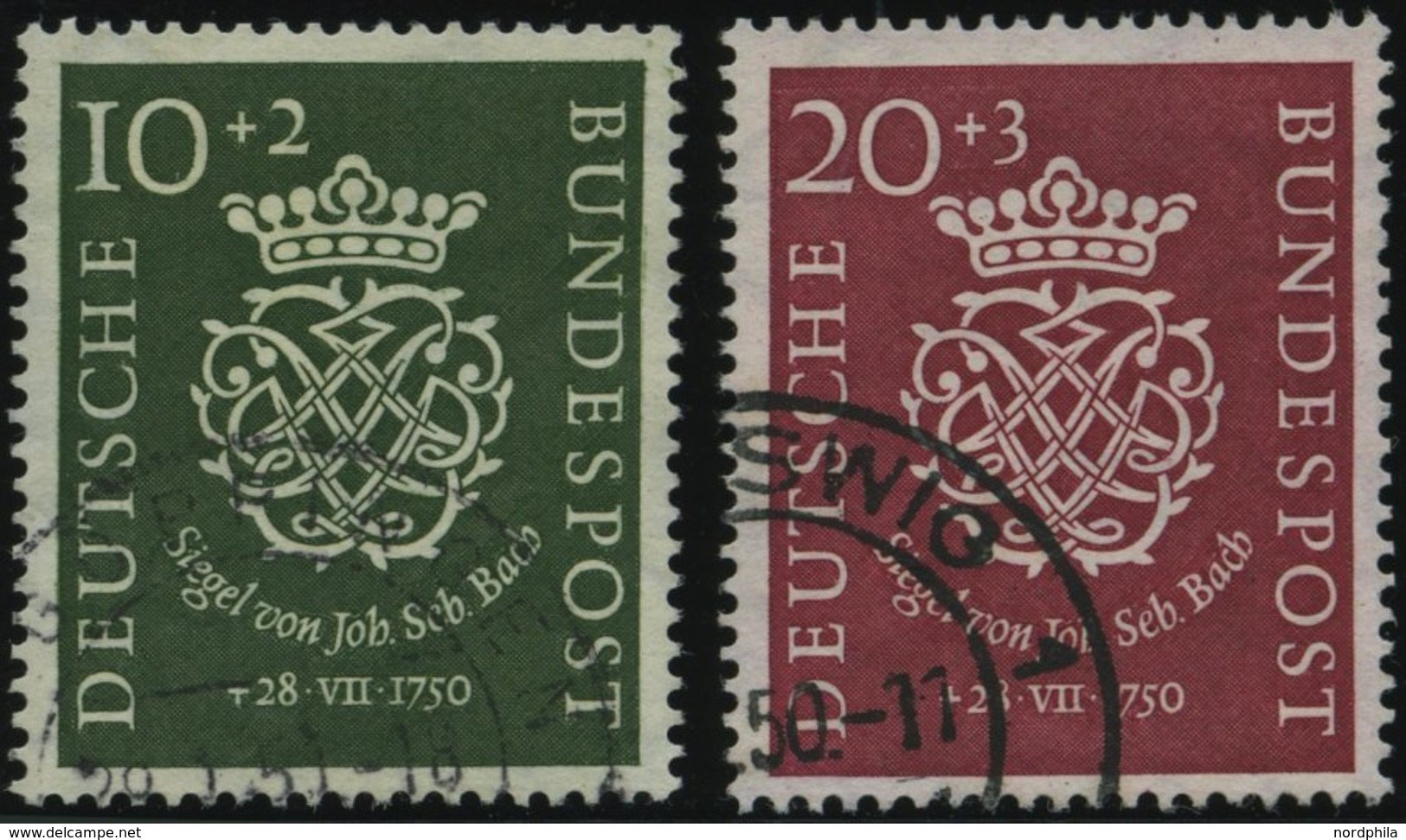 BUNDESREPUBLIK 121/2 O, 1950, Bach, Pracht, Mi. 100.- - Usati