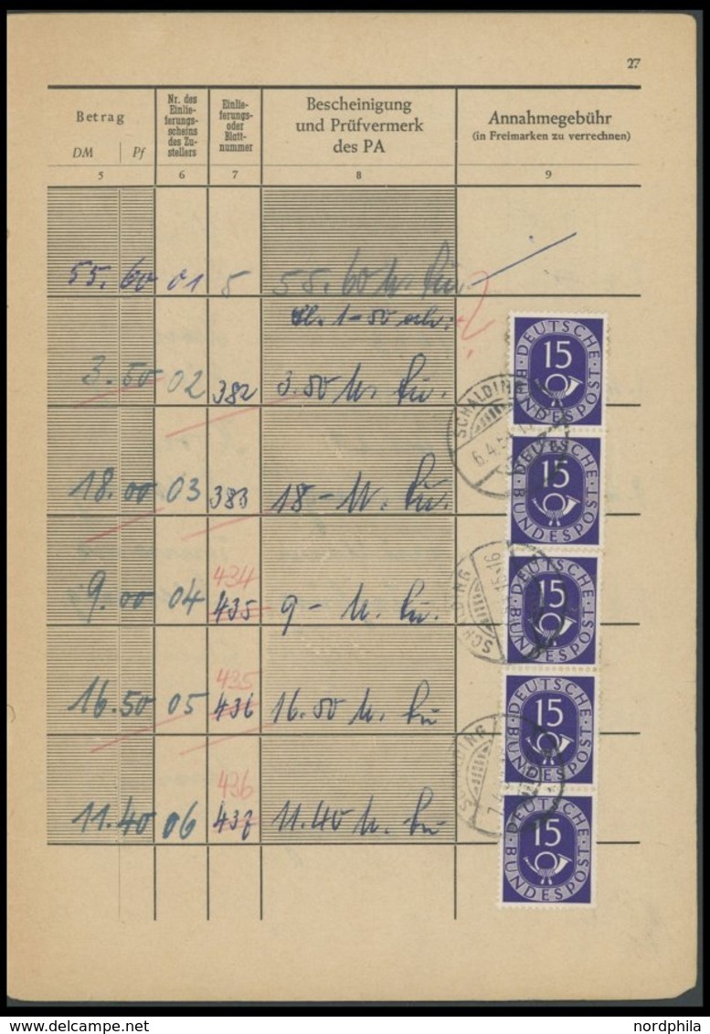 BUNDESREPUBLIK 129 BRIEF, 1954, Annahmebuch (Land), Zustellbezirk I In Schalding, 32 Seiten Komplett, Die Gebühr Wurde M - Oblitérés