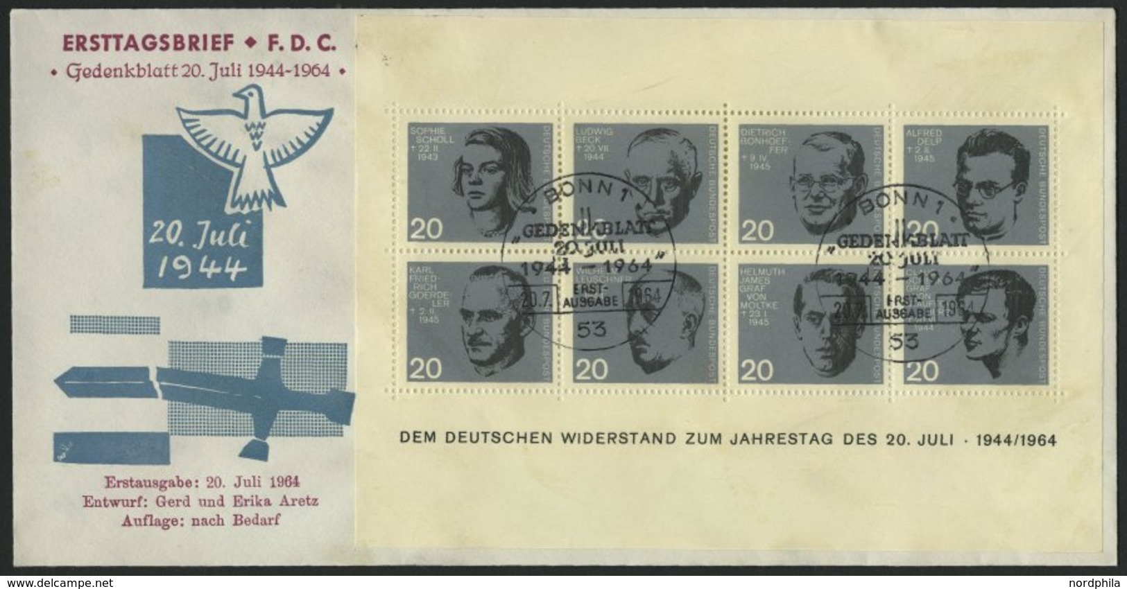 BUNDESREPUBLIK Bl. 3 BRIEF, 1964, Block 20. Juli Auf FDC, Pracht, Mi. 100.- - Used Stamps