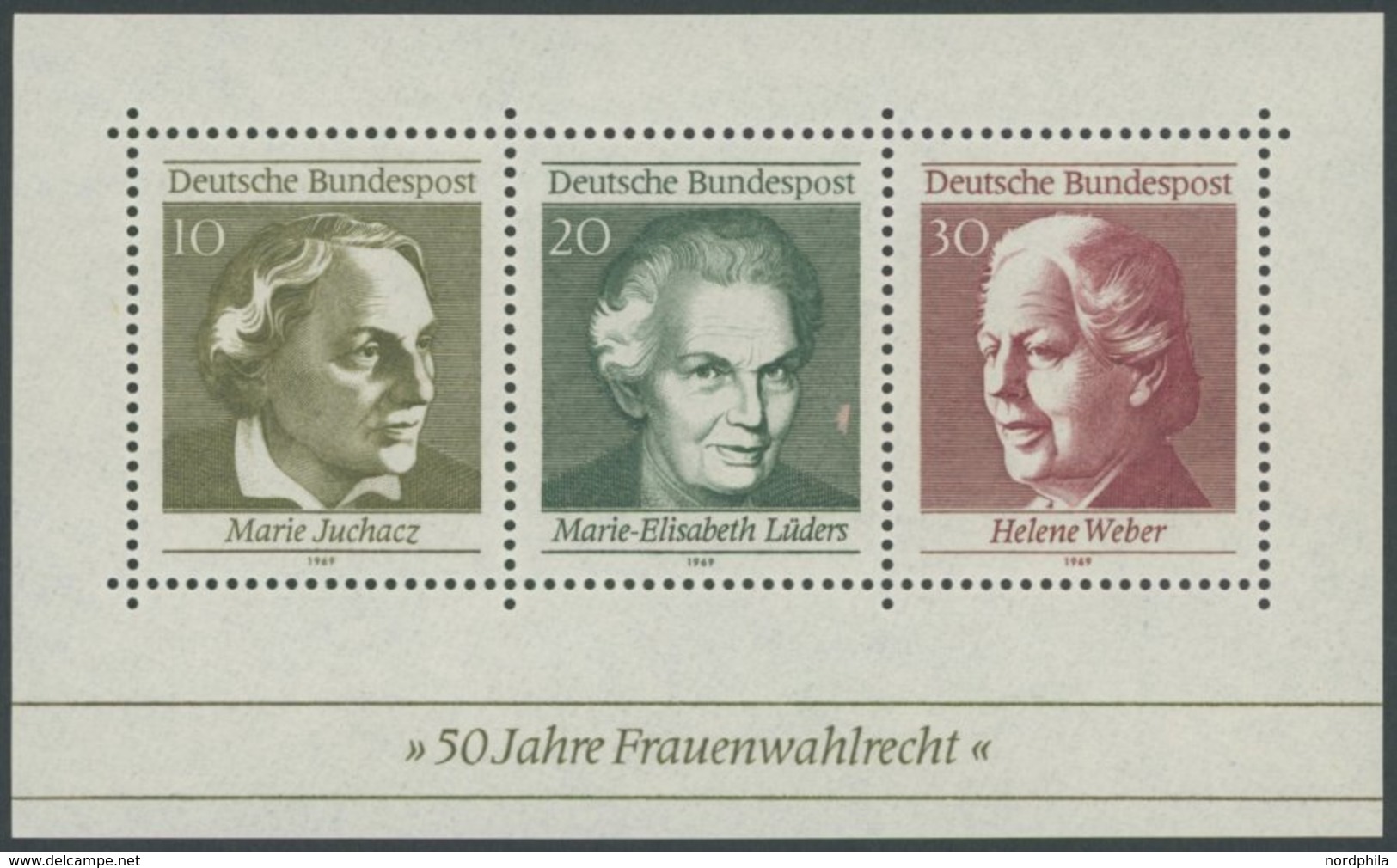 BUNDESREPUBLIK Bl. 5 **, 1969, Block Frauenrecht Mit Fehlendem Rechten Zähnungsloch Unten Rechts, Postfrisch, Pracht - Oblitérés