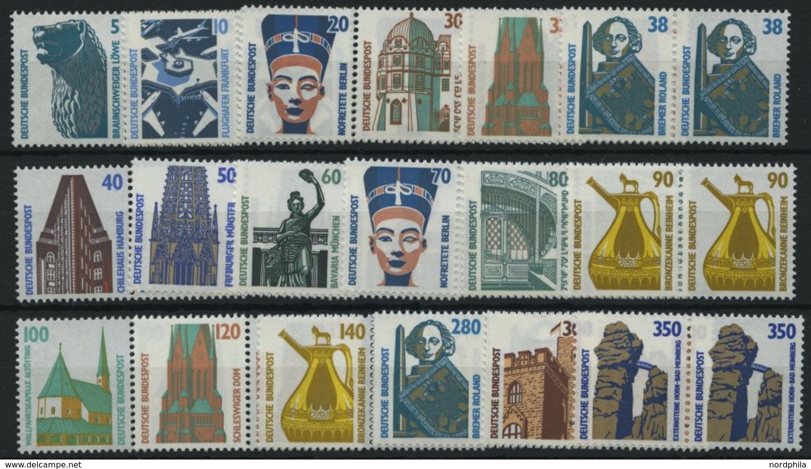 BUNDESREPUBLIK A. 1339-1448 Paar **, 1987-90, Sehenswürdigkeiten In Waagerechten Paaren, Pracht, Mi. 72.- - Used Stamps