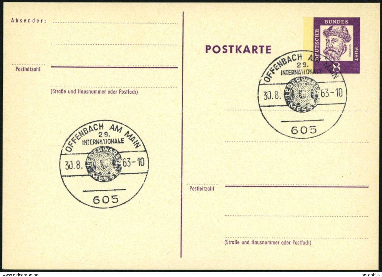 GANZSACHEN P 73 BRIEF, 1962, 8 Pf. Gutenberg, Postkarte In Grotesk-Schrift, Leer Gestempelt Mit Sonderstempel OFFENBACH  - Collezioni