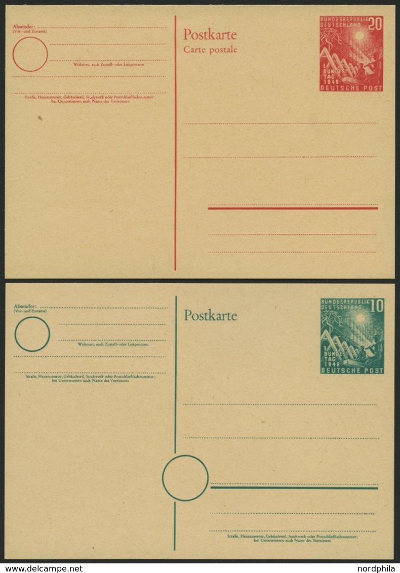 GANZSACHEN PSo 1/2 BRIEF, 1949, Bundestag, Ungebraucht, 2 Prachtkarten, Mi. 56.- - Colecciones