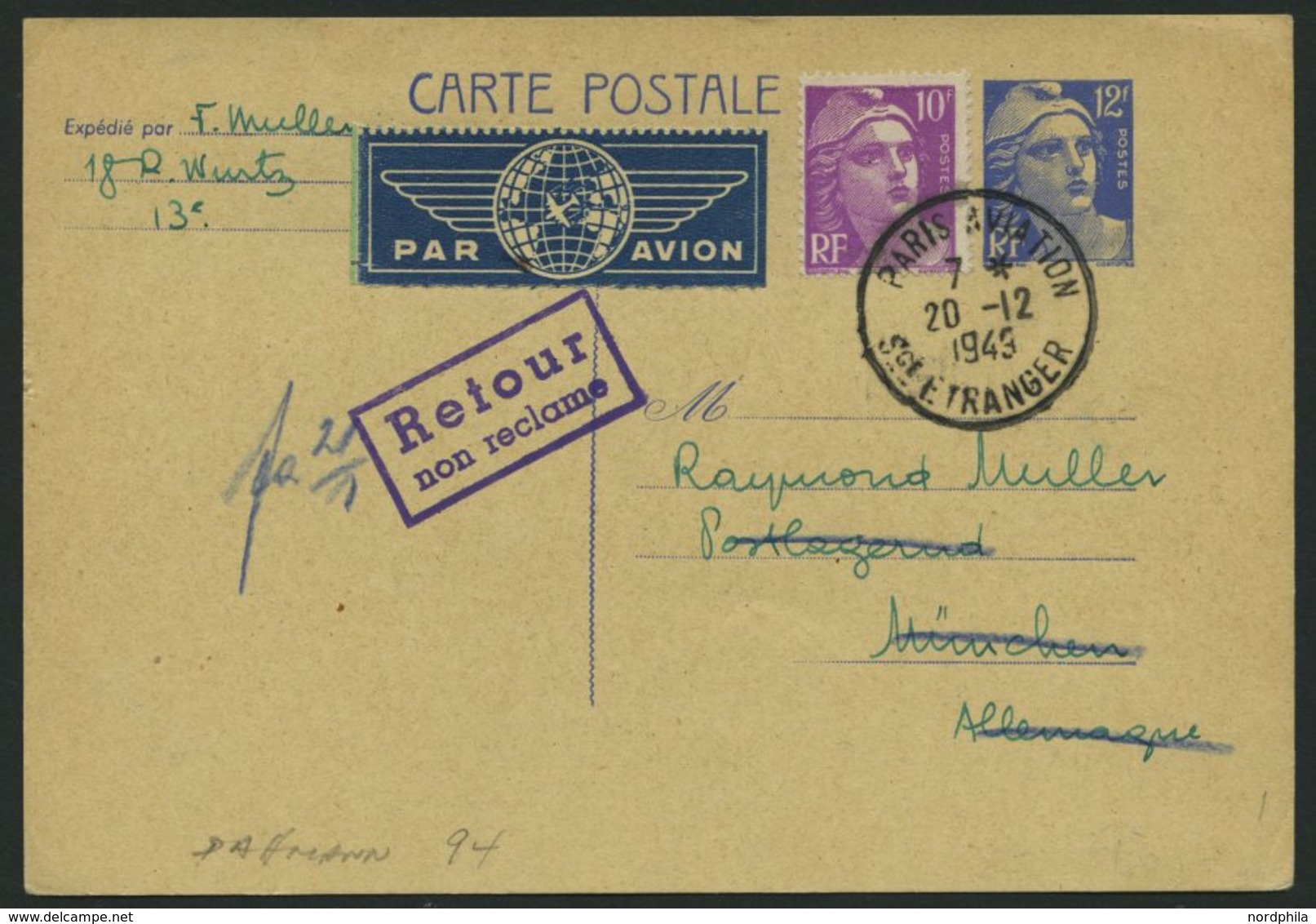 ERST-UND ERÖFFNUNGSFLÜGE 2335 BRIEF, 20.12.49, Paris-München, Franz. Frankatur, Kein Ankunftsstempel, Prachtkarte - Storia Postale