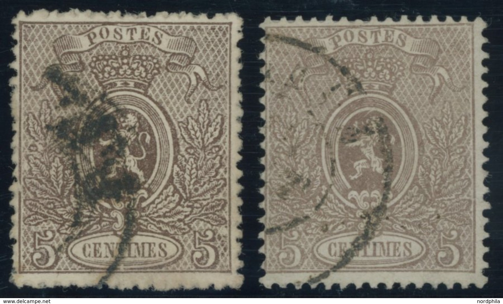 BELGIEN 22C O, 1867, 5 C. Braun, Gezähnt C, 2 Prachtwerte In Nuancen, Mi. 190.- - 1849 Epauletten