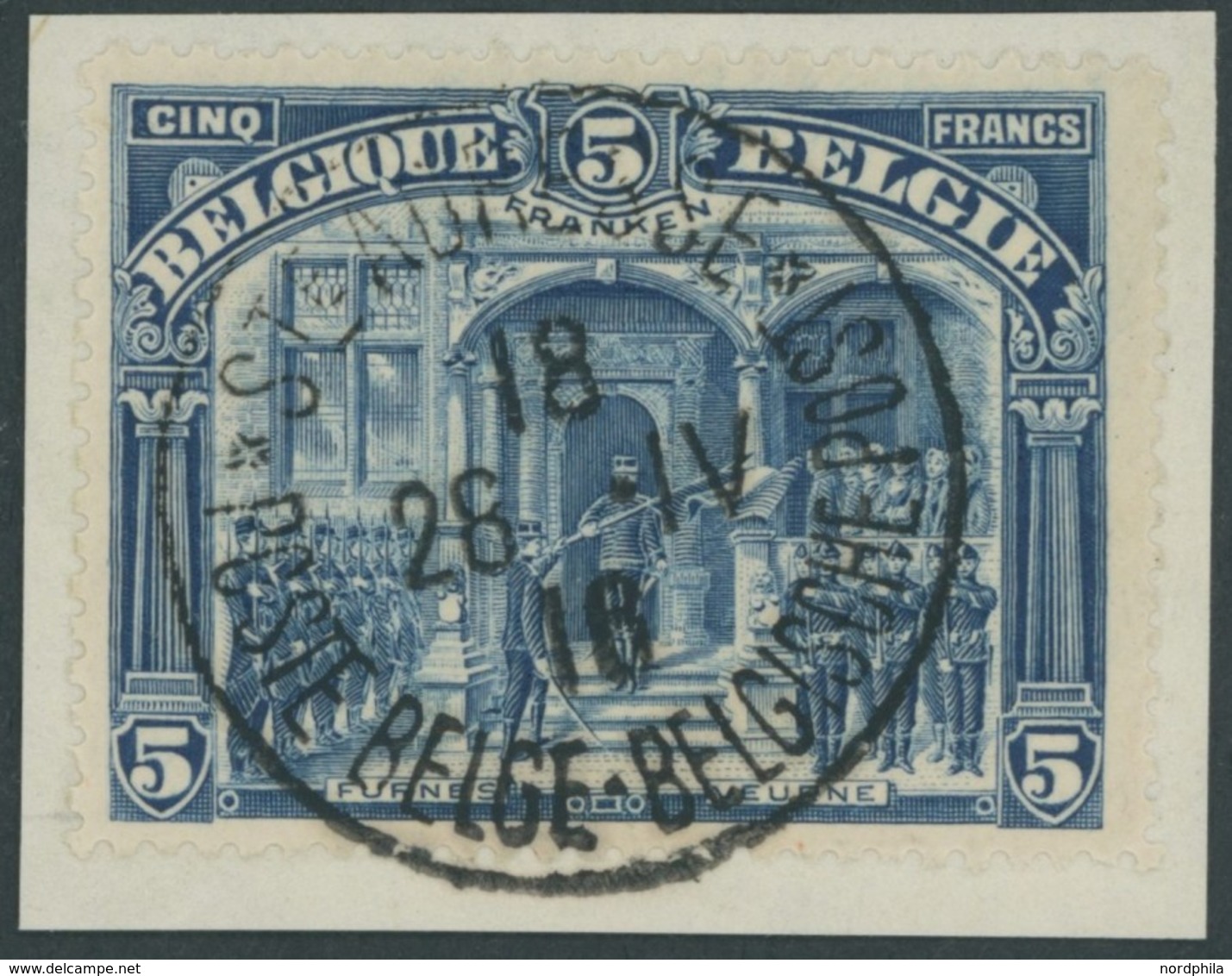 BELGIEN 127A BrfStk, 1915, 5 FRANKEN, Gezähnt A, Prachtbriefstück, Mi. (150.-) - 1849 Mostrine