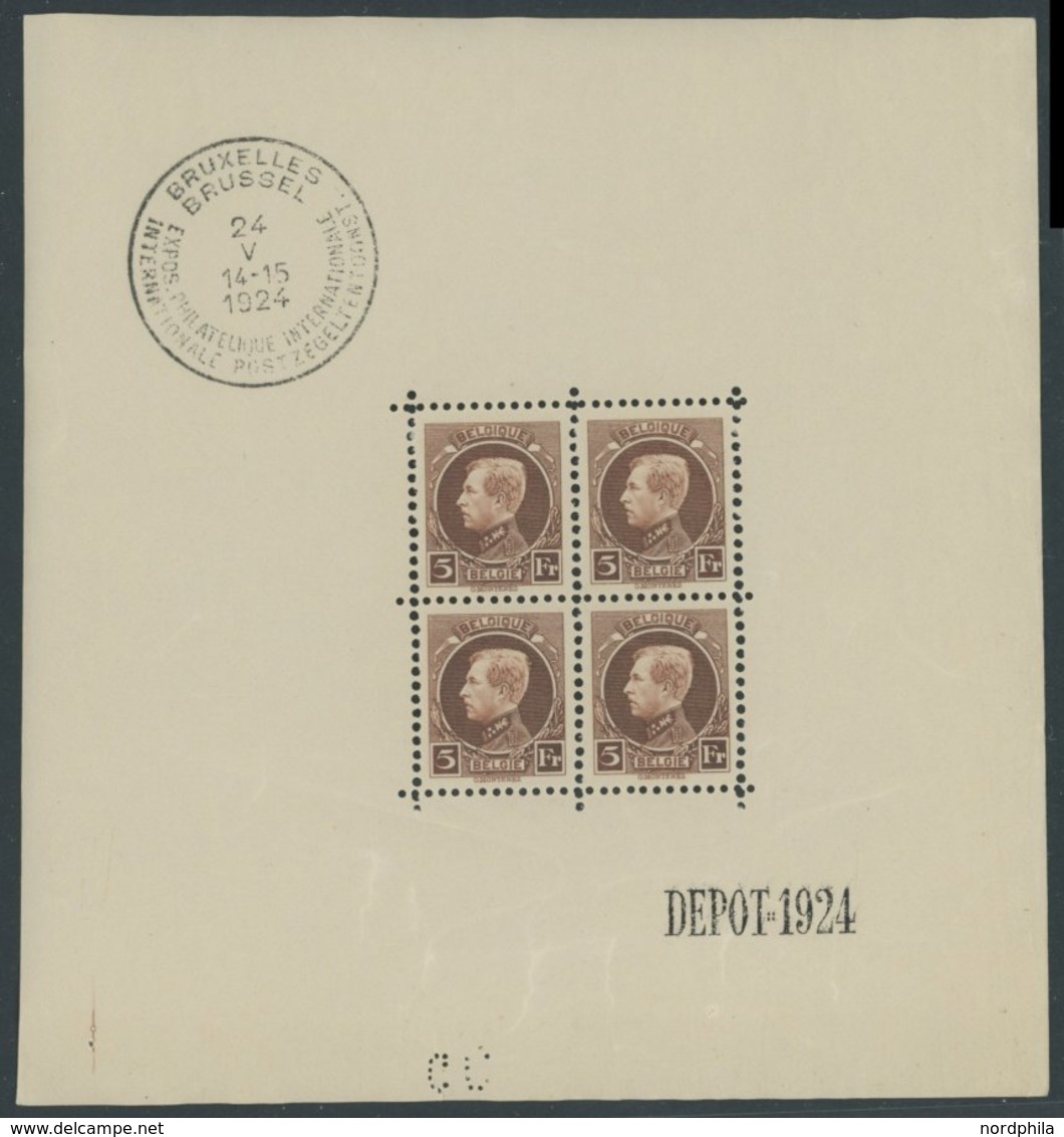 BELGIEN 186KB **, 1924, 5 Fr. Internationale Briefmarkenausstellung Im Kleinbogen (4), Pracht, Mi. 420.- - 1849 Mostrine