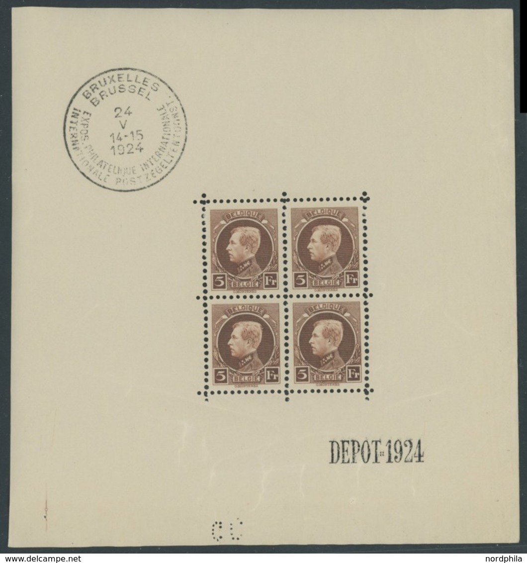 BELGIEN 186KB **, 1924, 5 Fr. Internationale Briefmarkenausstellung Im Kleinbogen (4), Pracht, Mi. 420.- - 1849 Epauletten