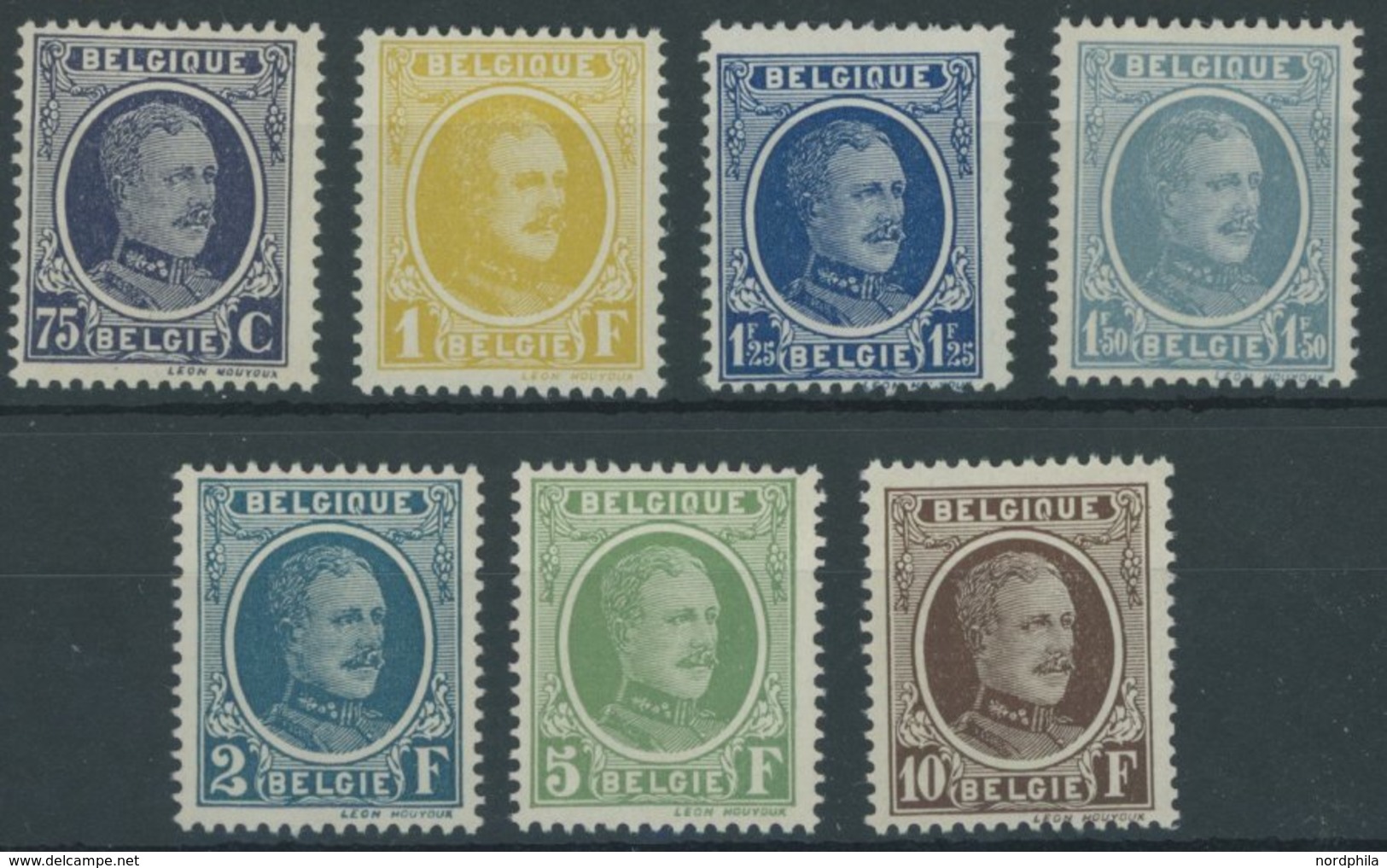 BELGIEN 211-17 **, 1926, 75 C. - 10 Fr. König Albert I, Postfrisch, 7 Prachtwerte, Mi. 350.- - 1849 Schulterklappen