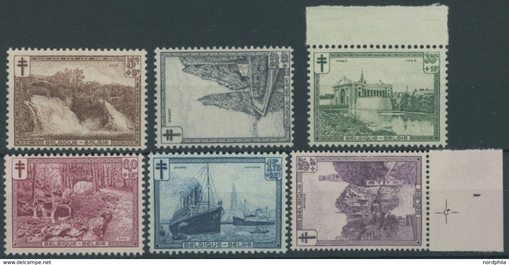 BELGIEN 270-75 **, 1929, Landschaften, Postfrischer Prachtsatz, Mi. 90.- - 1849 Schulterklappen