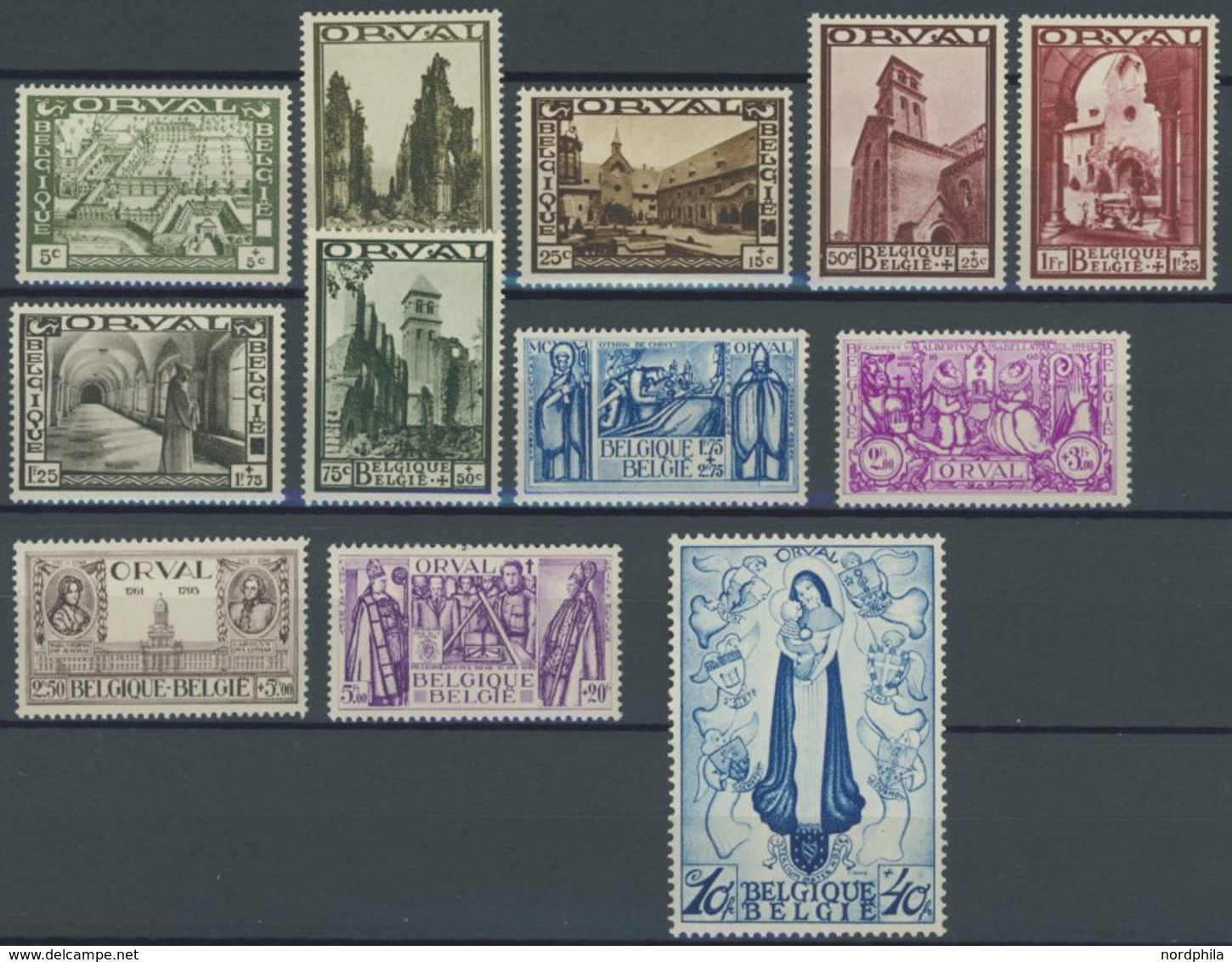 BELGIEN 354-56 **, 1933, Abtei Orval, Postfrischer Prachtsatz, Mi. 2200.- - 1849 Epaulettes